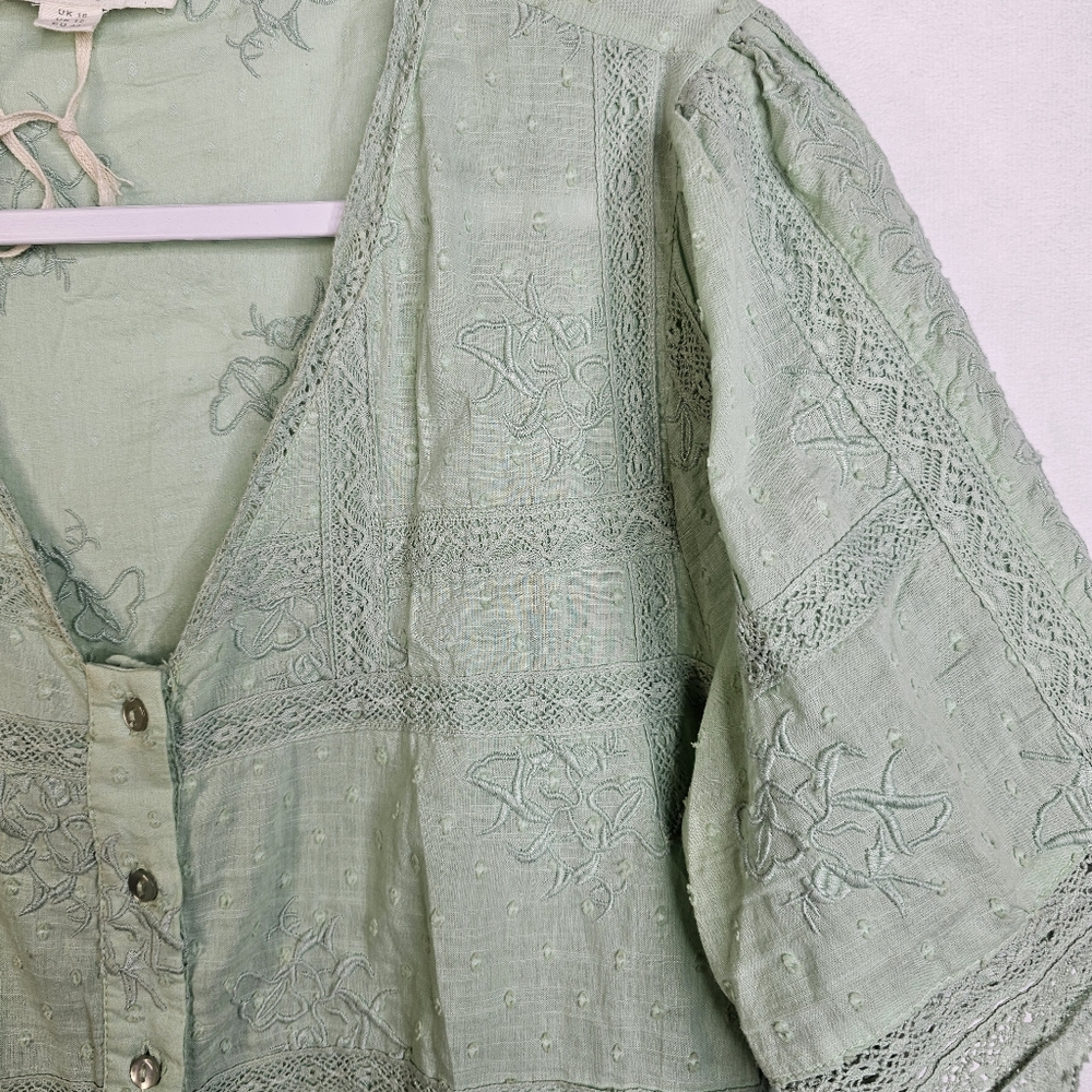 Anthropologie Delicate Green Embroidered Blouse - Picture 4 of 6